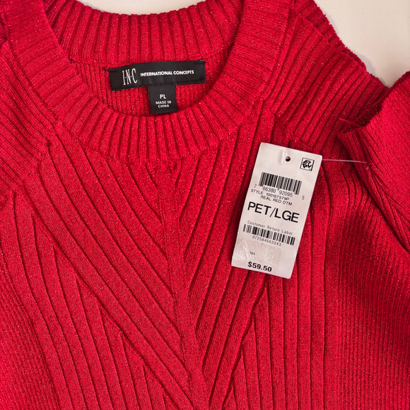 INC International Concepts Large Petite Cold-Shoulder Red Sparkly Sweater NWT - Picture 5 of 5